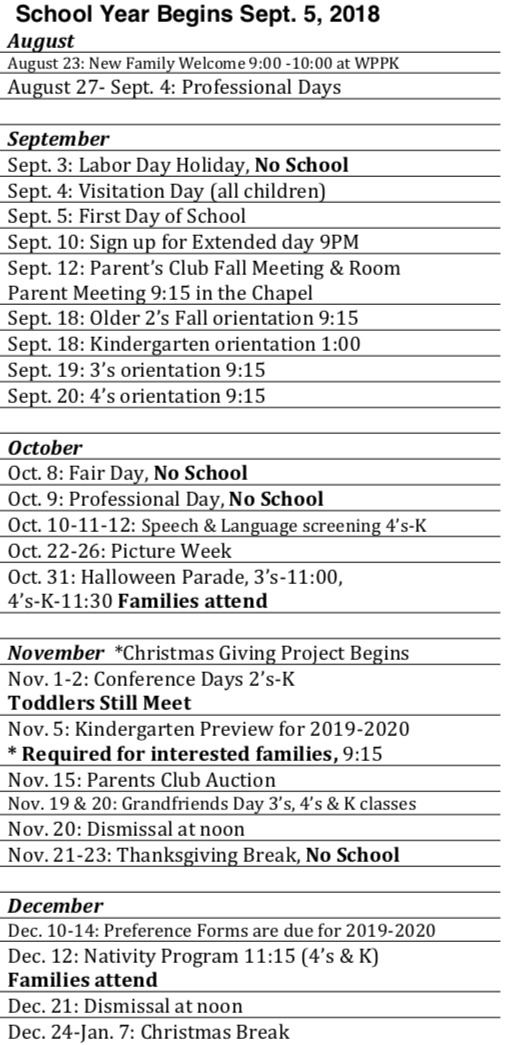WPPK Calendar Westminster Presbyterian Church